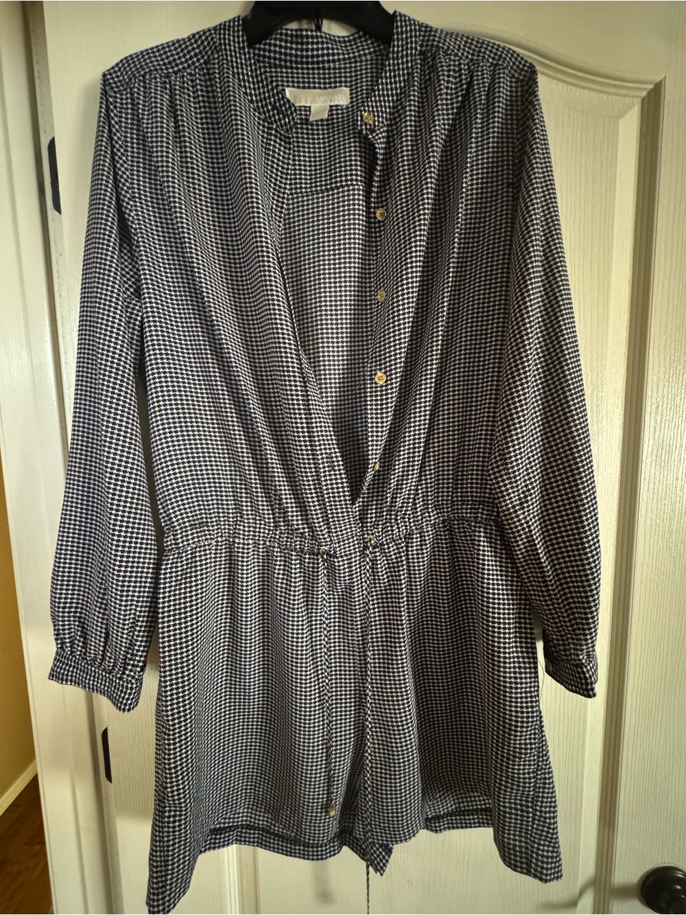Michael Kors Black and White Gingham Long-Sleeve Shorts Romper